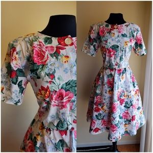 Vintage floral midi shirt dress